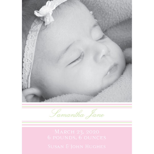 Pink & Green Bands Photo Birth Announcements